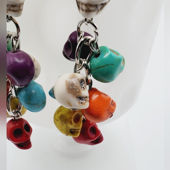 New natural stone day of the dead skull colorful earrings long - Picture 7 of 12
